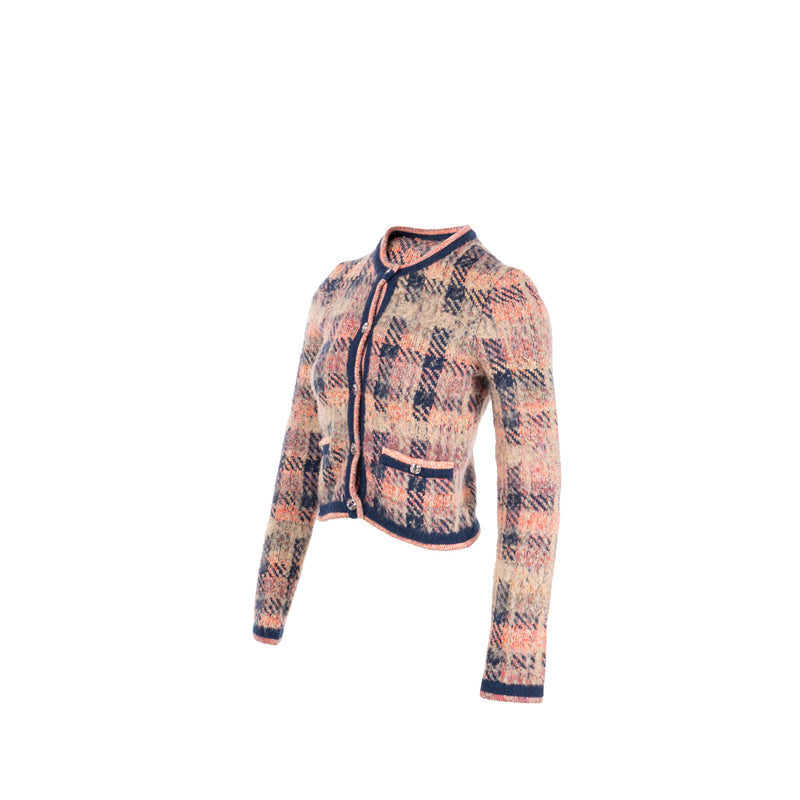 Chanel 22A size 34 coco neige cardigan shearling fur cashmere/wool pink/blue
