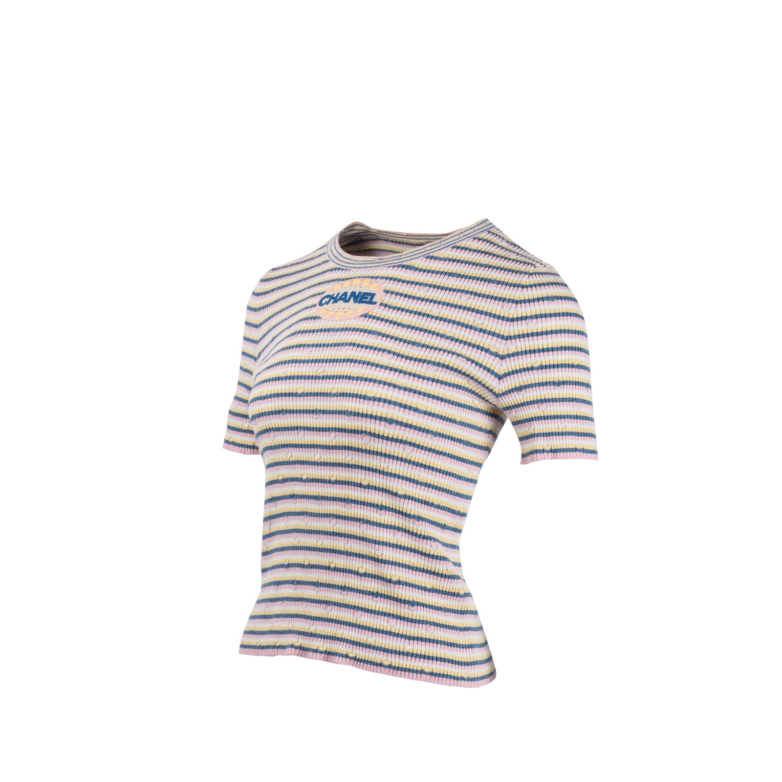 Chanel Size 38 Letter Logo Short Sleeve Knit T-shirt Cotton/Paper Mult