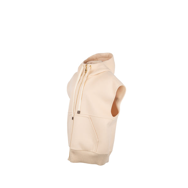 Louis Vuitton Size 36 Sleeveless Hooded Zip Up Coat Wool Cream Beige