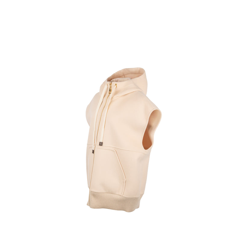 Louis Vuitton Size 36 Sleeveless Hooded Zip Up Coat Wool Cream Beige