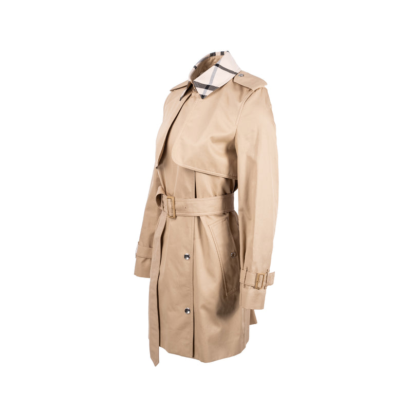 Burberry Size 4 Check Panel Mid-Length Trench Coat Beige