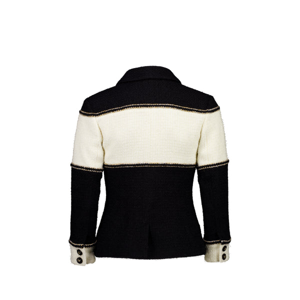 Chanel Size 34 CC-buttons Tweed Jacket Black/White/Gold/Silver