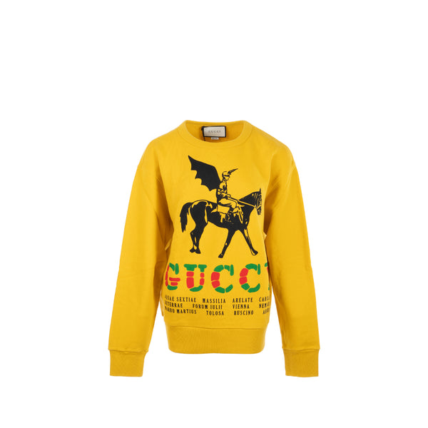 Gucci Size S Winged Knight GUCCY Sweatshirt Cotton Yellow/Multicolour