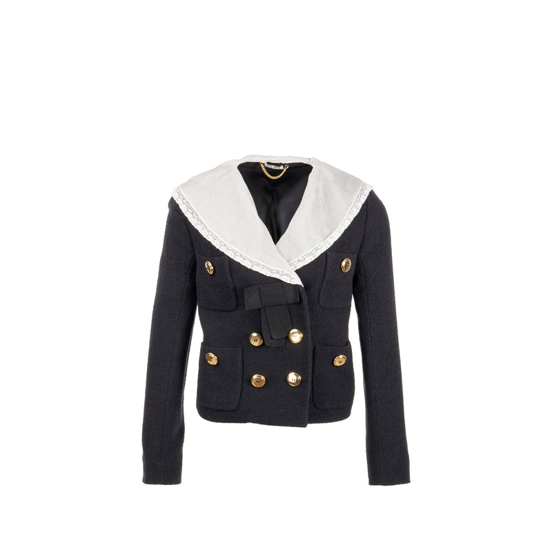 Miu Miu Size 40 Lace Buttoned Jacket Virgin Wool/Polyamide/Silk Black GHW