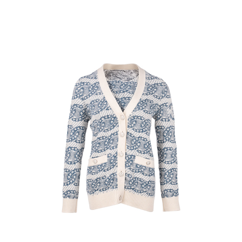 Chanel Size 34 Cardigan Cashmere/Cotton White/Blue