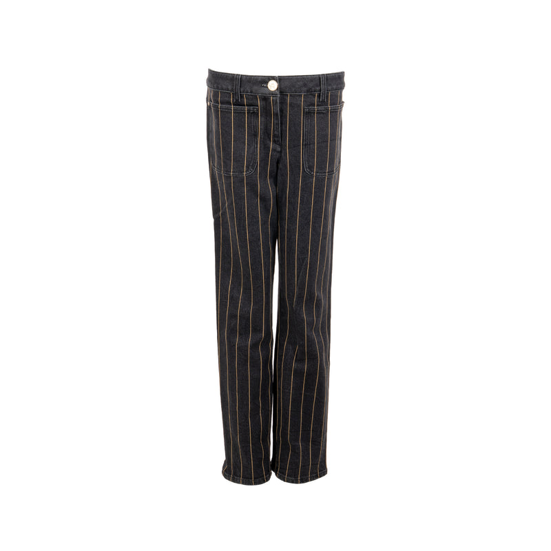 Chanel size 40 gold striped jeans pants cotton/elastane black