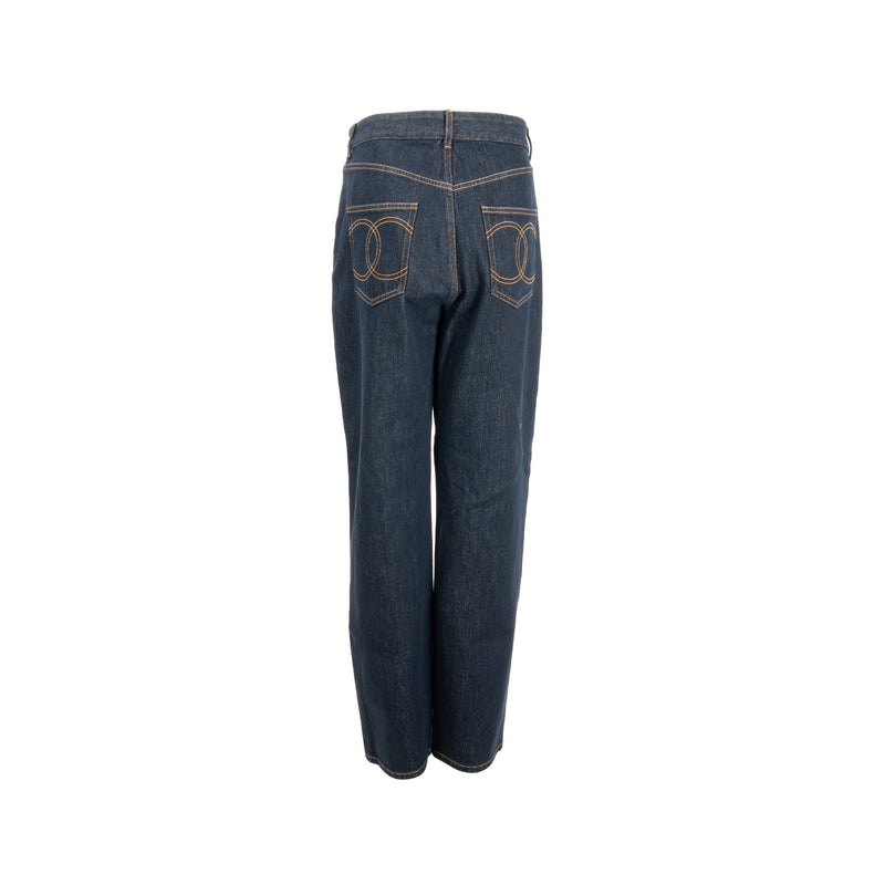 Chanel Size 40 CC Logo Washed Out Denim Jeans Cotton Dark Blue