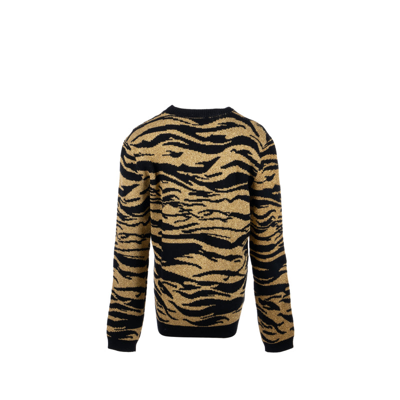 Gucci Size S Jacquard Tiger Sweater Wool/Metallised Fiber Gold/Black/Green