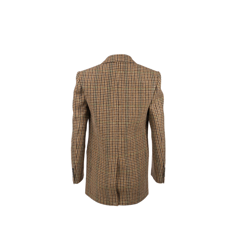 CELINE Size 34 Classic Jacket In Checked Wool Brown/Green Multicolour