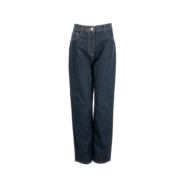 Chanel Size 40 CC Logo Washed Out Denim Jeans Cotton Dark Blue
