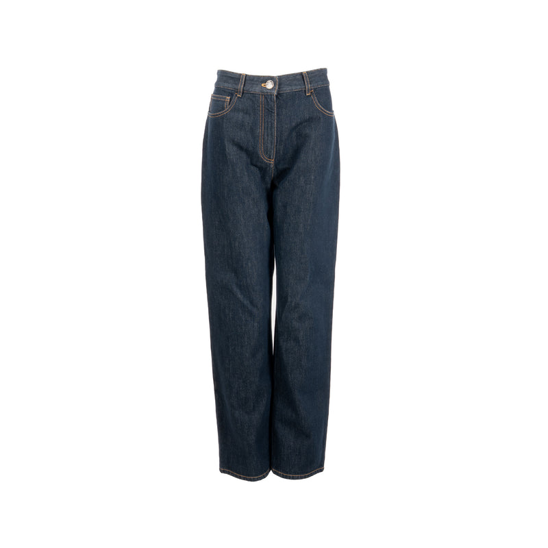 Chanel Size 40 CC Logo Washed Out Denim Jeans Cotton Dark Blue