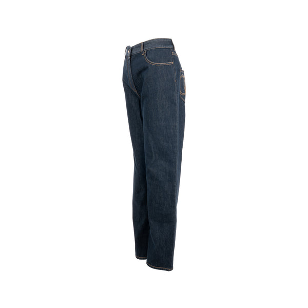 Chanel Size 40 CC Logo Washed Out Denim Jeans Cotton Dark Blue