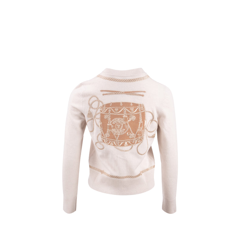 Hermes Size 34 Maille Tambours boutonne Cardigan Virgin Wool Blanc Pouos