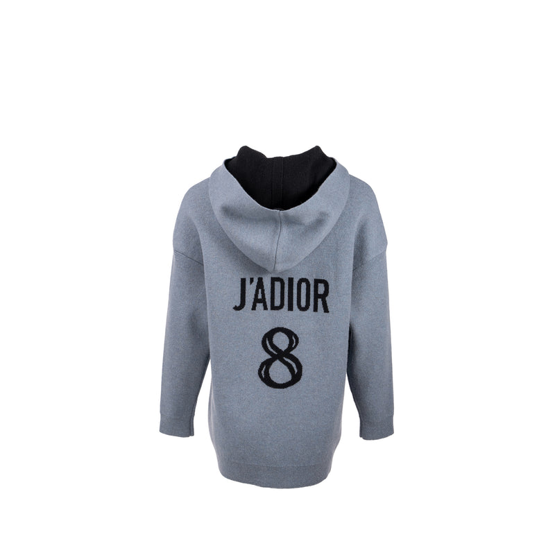 DIOR Size 36 J'adior 8' Hooded Sweater with Rear Signature Cashmere Blue Grey/Black