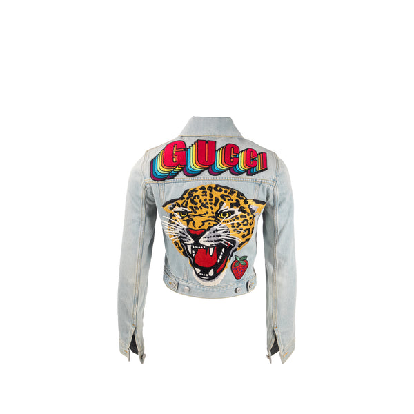 Gucci Size 36 Embroidered Tiger Cropped Denim blue Jacket