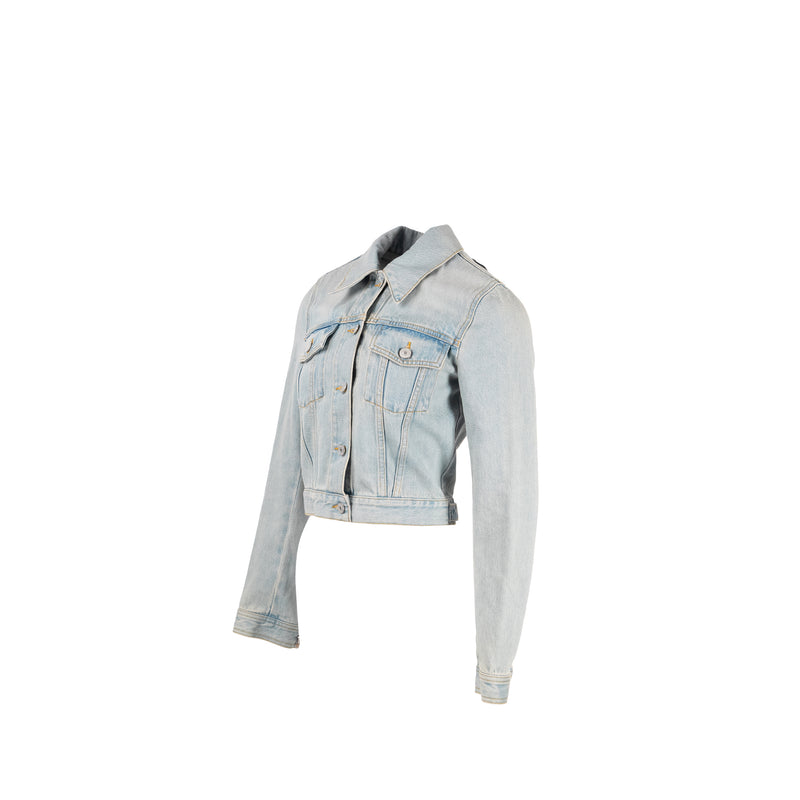 Gucci Size 36 Embroidered Tiger Cropped Denim blue Jacket