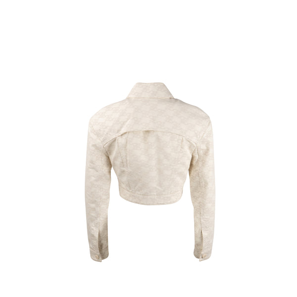Fendi Size 36 Karligraphy Cropped Denim Jacket Cotton White/ Beige