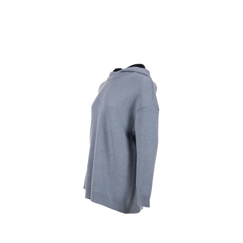 DIOR Size 36 J'adior 8' Hooded Sweater with Rear Signature Cashmere Blue Grey/Black