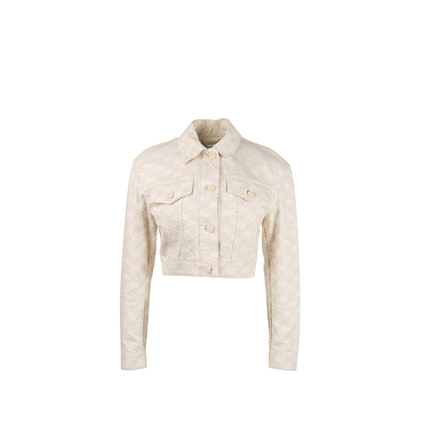 Fendi Size 36 Karligraphy Cropped Denim Jacket Cotton White/ Beige