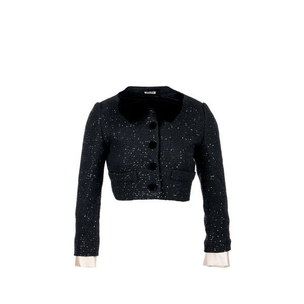 Miu miu size 36 tweed jacket sequin/ virgin wool black