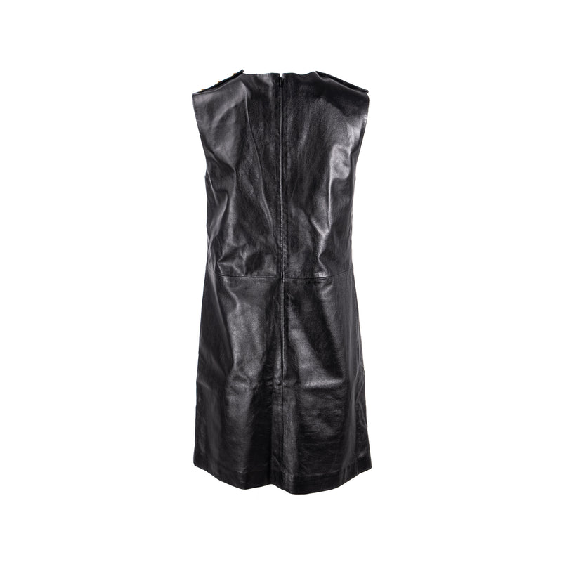 Gucci Size 40 GG Button Sleeveless Dress Lambskin Black