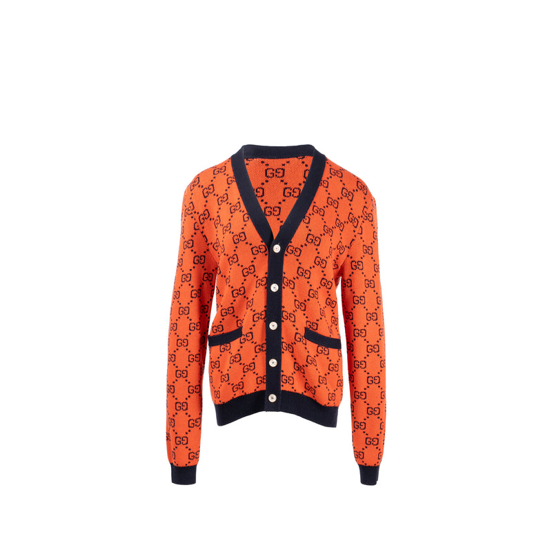 Gucci Size XS GG Jacquard Cardigan Wool/Cotton Orange