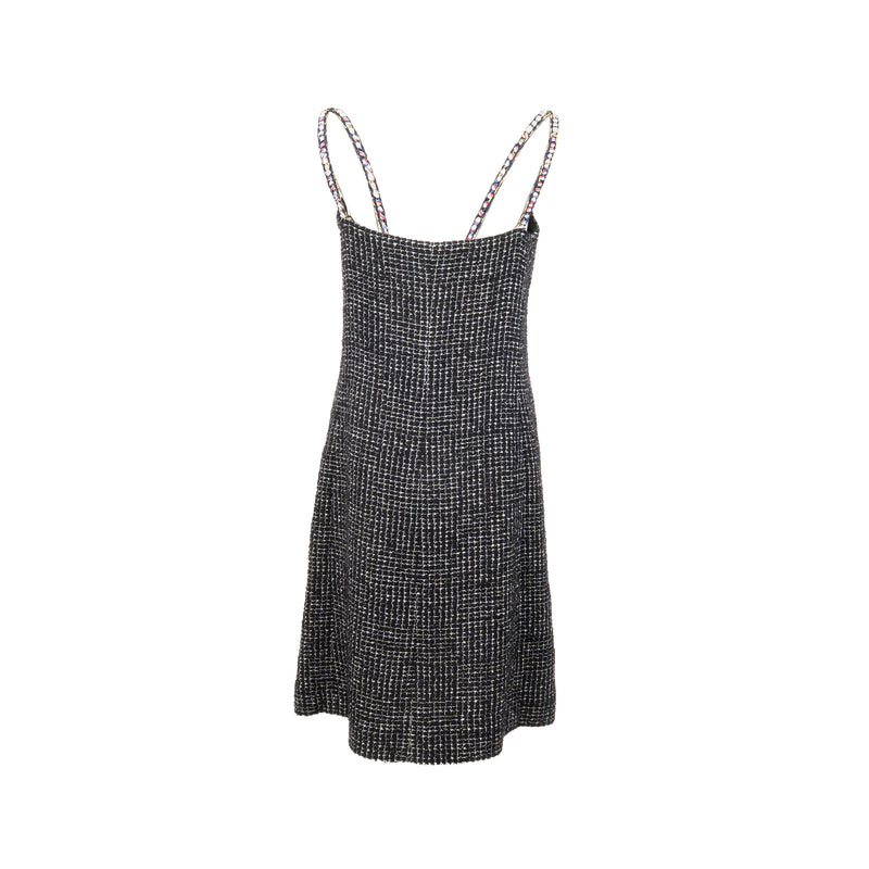 Chanel Size 36 21P Tweed Midi Dress Cotton/Polyester Black / White