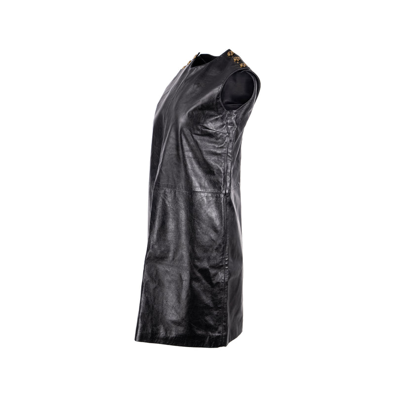 Gucci Size 40 GG Button Sleeveless Dress Lambskin Black