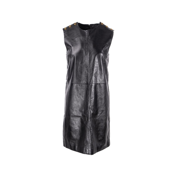 Gucci Size 40 GG Button Sleeveless Dress Lambskin Black