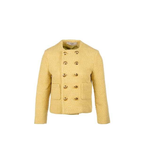 Celine Size 38 boucle chasseur tweed jacket wool/cotton yellow Celine Size 38 boucle chasseur tweed jacket wool/cotton yellow