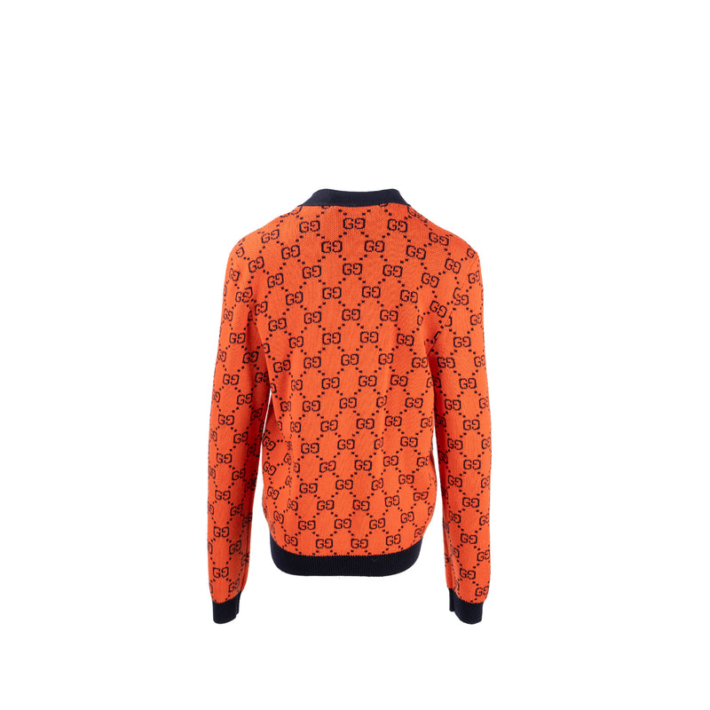 Gucci Size XS GG Jacquard Cardigan Wool/Cotton Orange