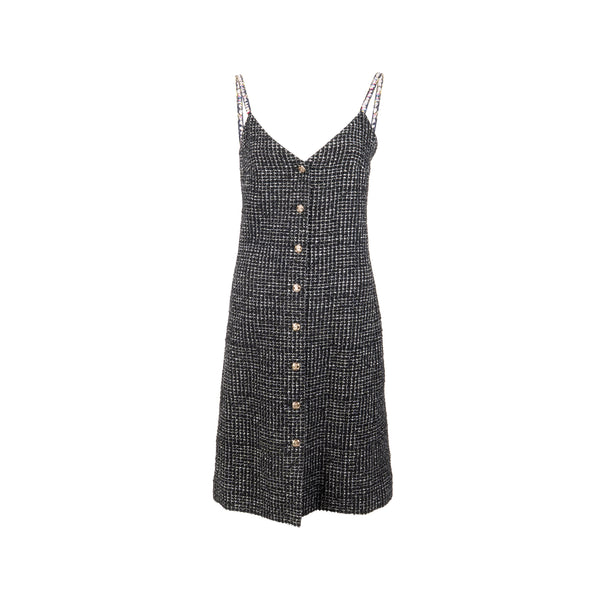 Chanel Size 36 21P Tweed Midi Dress Cotton/Polyester Black / White