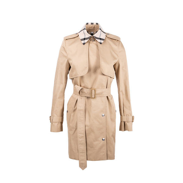 Burberry Size 4 Check Panel Mid-Length Trench Coat Beige