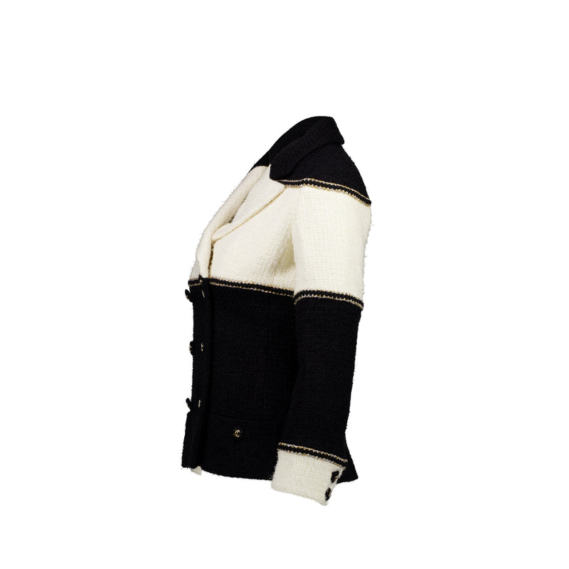 Chanel Size 34 CC-buttons Tweed Jacket Black/White/Gold/Silver