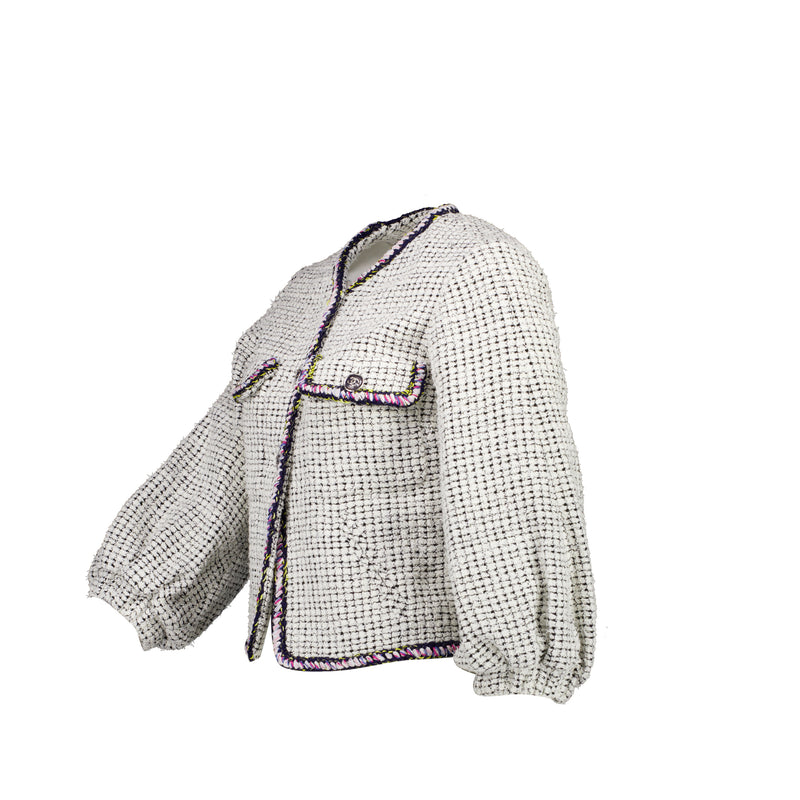 Chanel Size34 21P Tweed Jacket Cotton/Polyester White/Black/Multicolour