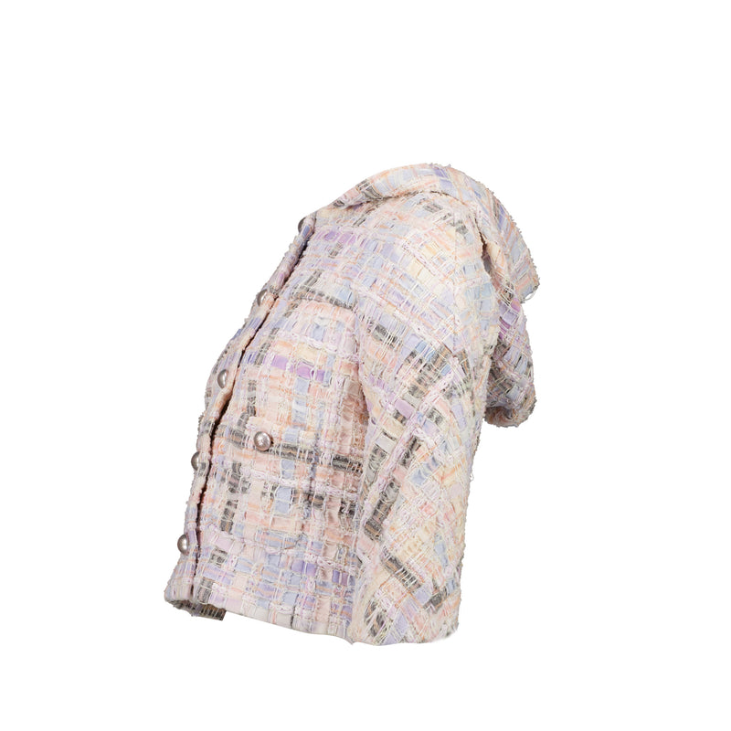 Chanel 18P Size 38 Jacket Cotton Tweed Pink/Blue/Grey/Lavender
