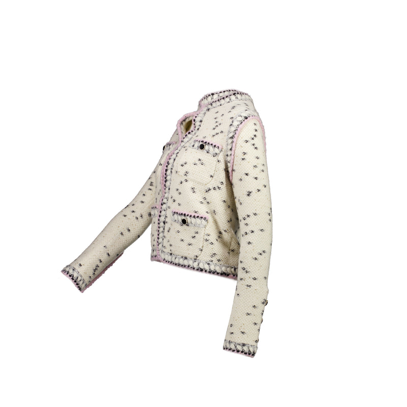 Chanel size 34 21A 4 pocket cashmere jacket Ecru/Black/Gold/Pink