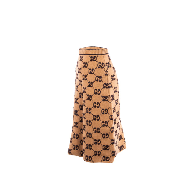 Gucci Size XS GG Motif Boucle Jacquard Skirt Wool Brown