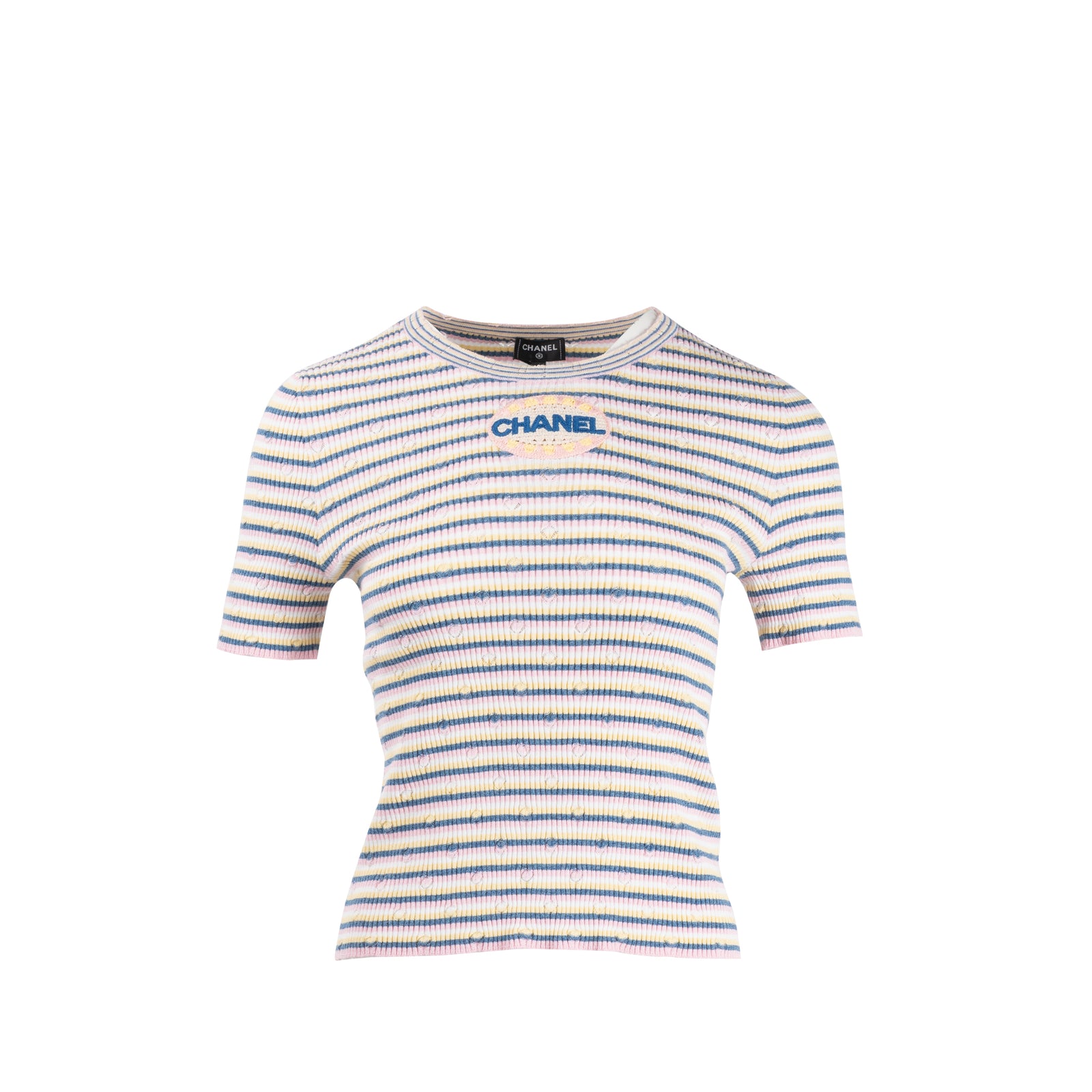Chanel Size 38 Letter Logo Short Sleeve Knit T-shirt Cotton/Paper Mult