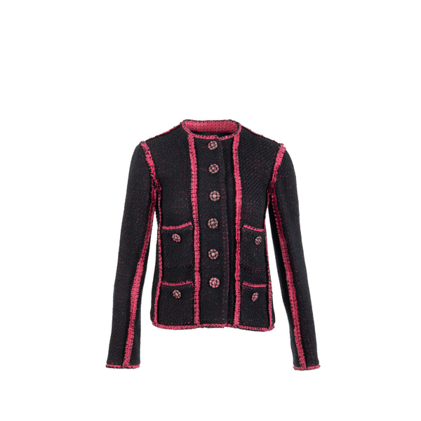 Chanel Size 34 22K Detailed CC Button Jacket Wool/Polyamide Black/Pink