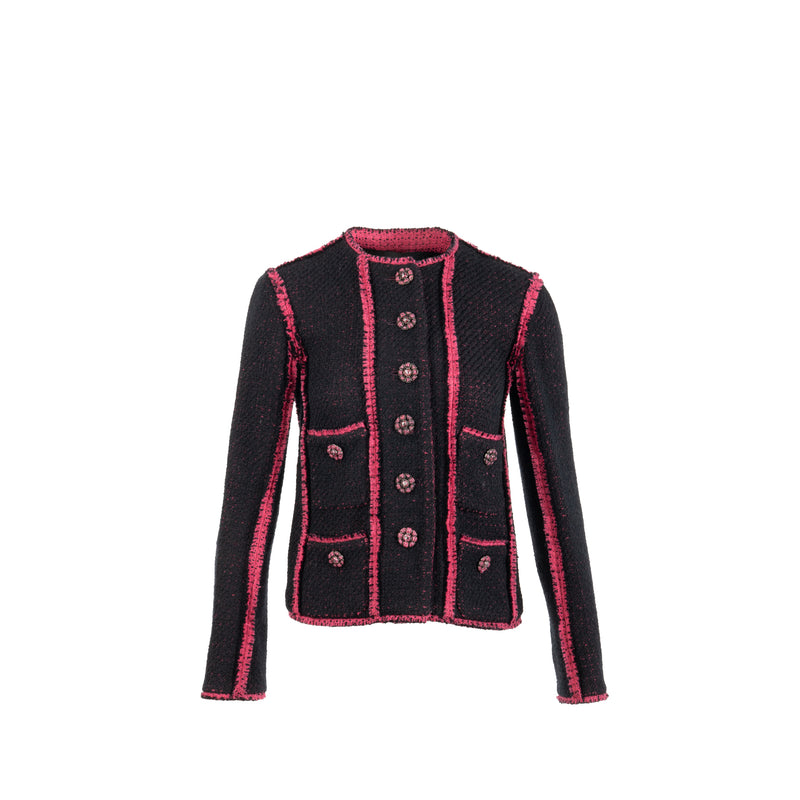 Chanel Size 34 22K Detailed CC Button Jacket Wool/Polyamide Black/Pink