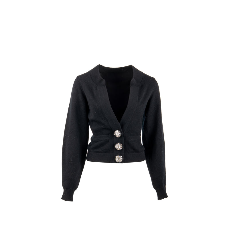 Chanel Size 34 Crystal Button Cardigan Cashmere Black
