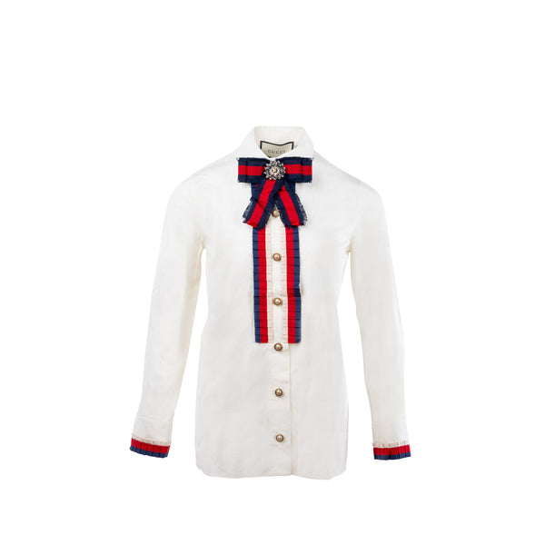 Gucci size 40 cotton poplin shirt / top white/ multicolor