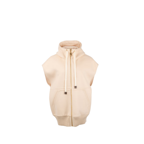 Louis Vuitton Size 36 Sleeveless Hooded Zip Up Coat Wool Cream Beige