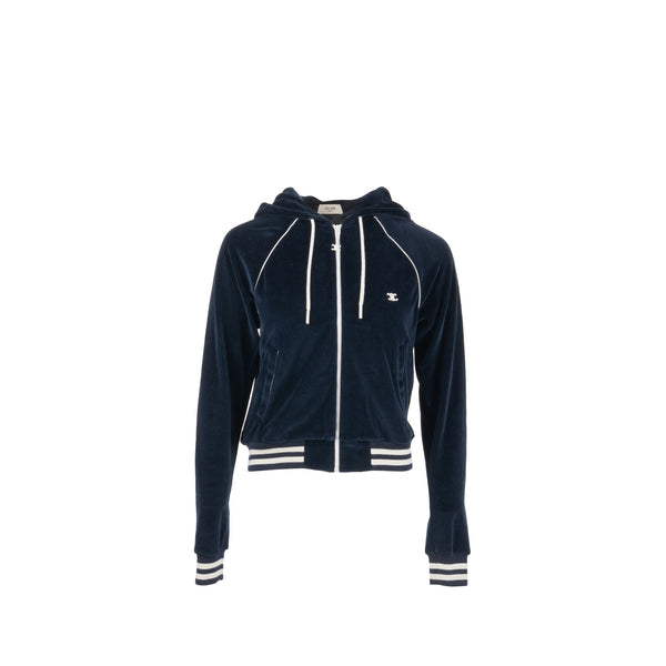 Celine Size XS Velvet Bomber Jacket Cotton/Polyamide Dark Blue