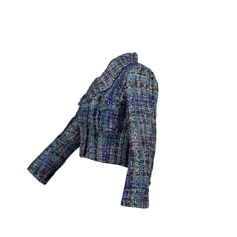 Chanel Size 36 Cropped Tweed Jacket Navy/Blue/Black/White