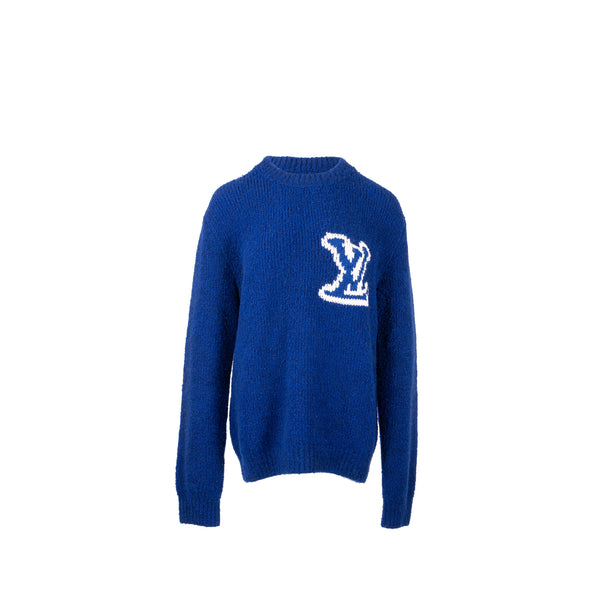 LOUIS VUITTON Size M Intarsia Pullover Sweater Wool Blue/White