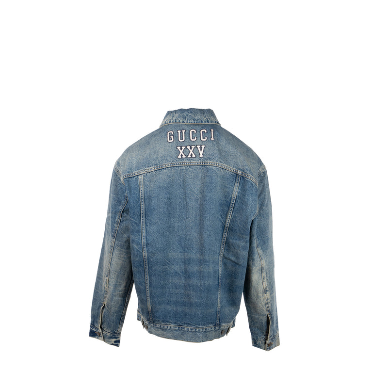 Gucci Size 46 Embroidered NY Logo Limited Edition Denim Jacket Cotton Blue