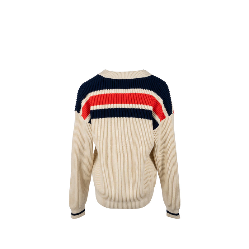 Gucci Size XS Interlocking G Stripe-detail Knitted Cardigan Cotton White/Multicolour