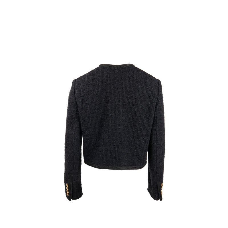 Celine Size 40 Chasseur Jacket Tweed Black GHW